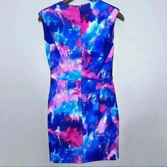 Rare London Deep V Pink and Blue Mini Dress Size 6 - Picture 6 of 7